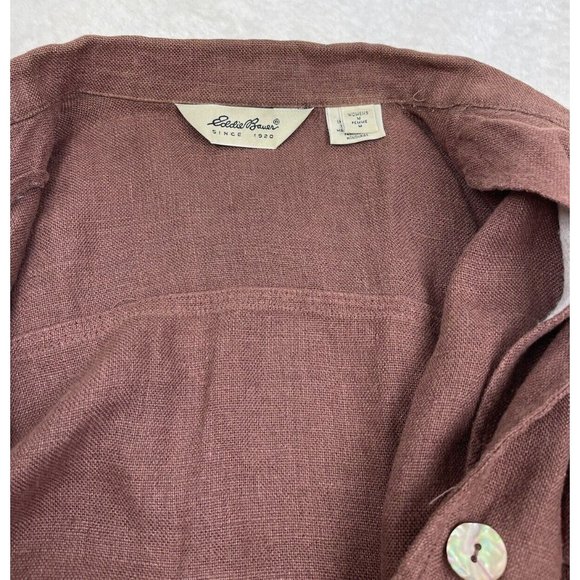 Womens Eddie Bauer 100% Linen Shacket Size Medium Brown Spring Jacket Breathable - Picture 3 of 9